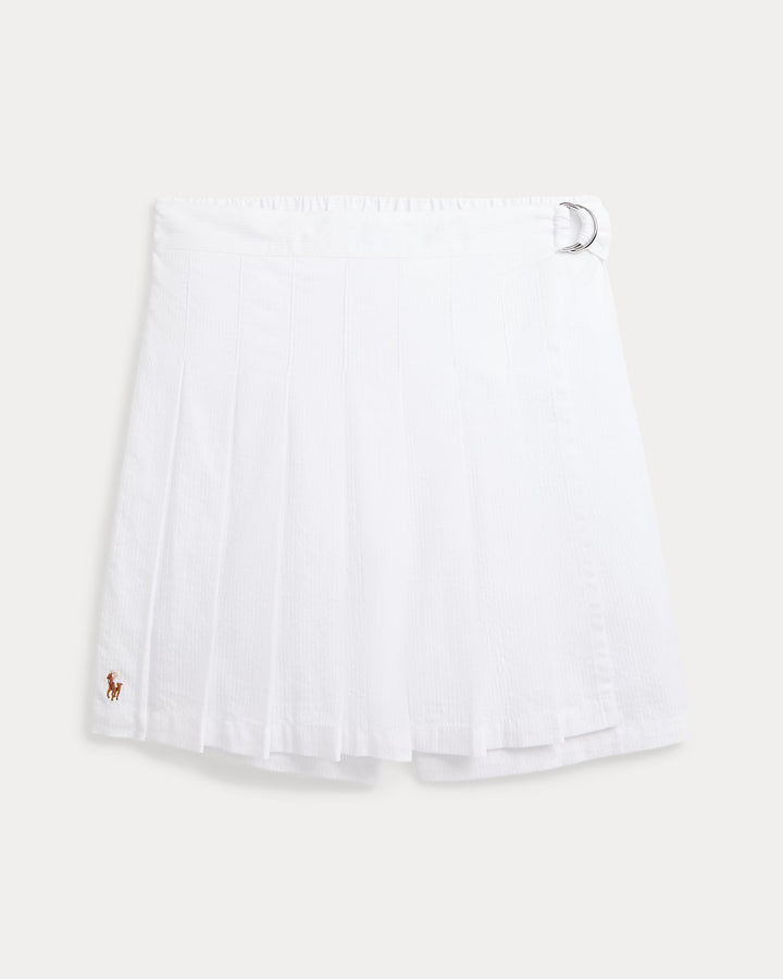 Ralph Lauren Pleated Cotton Seersucker Wrap Skort