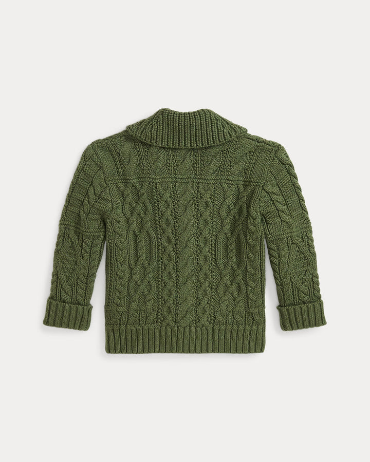 Ralph Lauren Aran-Knit Cotton Shawl-Collar Cardigan
