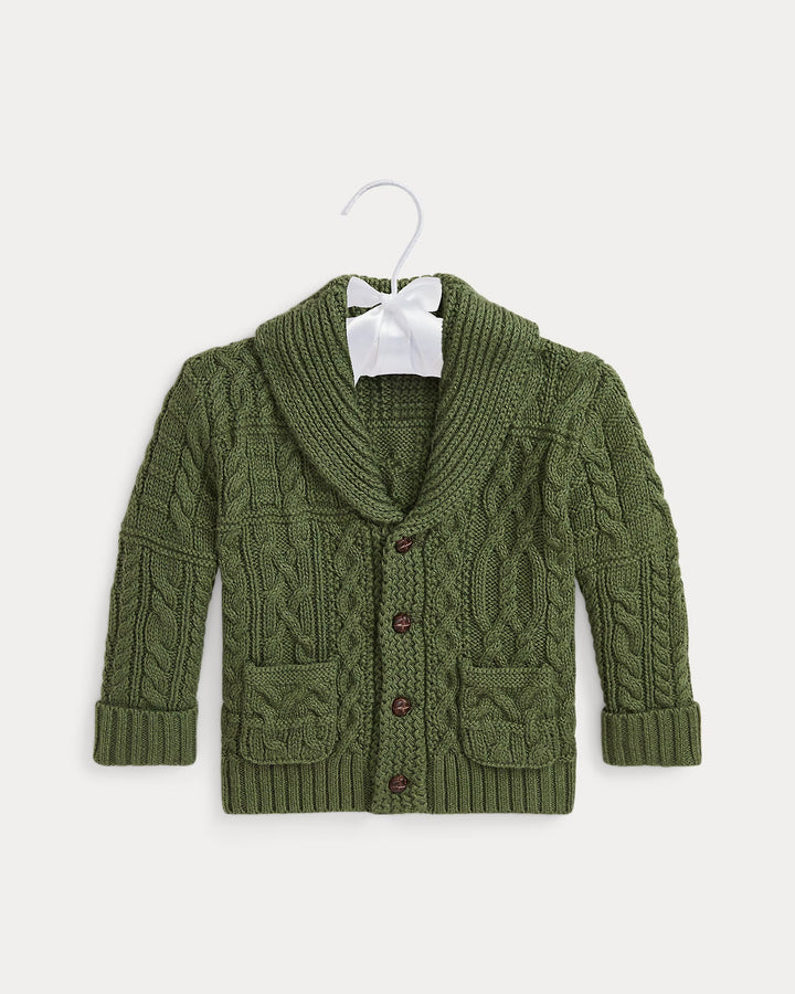 Ralph Lauren Aran-Knit Cotton Shawl-Collar Cardigan
