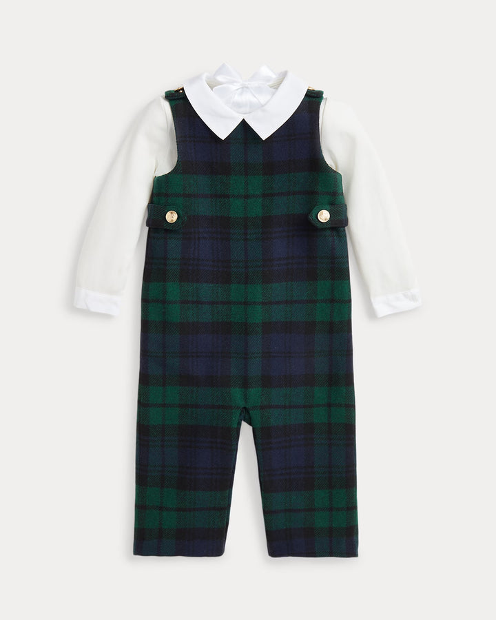 Ralph Lauren Interlock Bodysuit & Plaid Overall Set