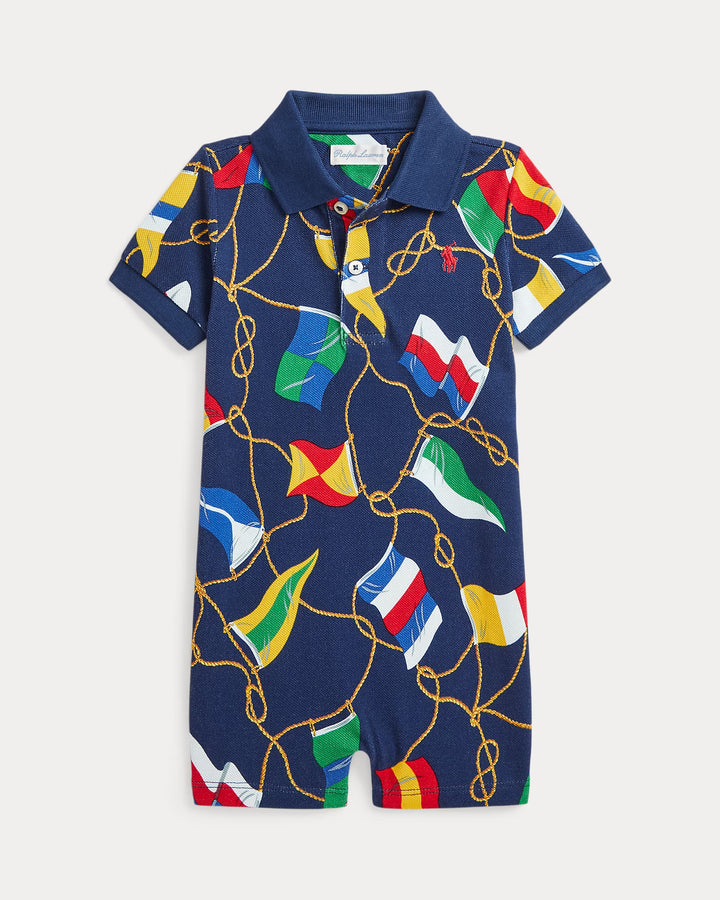Ralph Lauren Nautical-Flag Cotton Mesh Polo Shortall