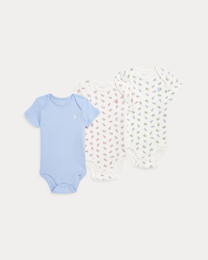 Ralph Lauren Crab-Print Cotton Bodysuit 3-Pack Set