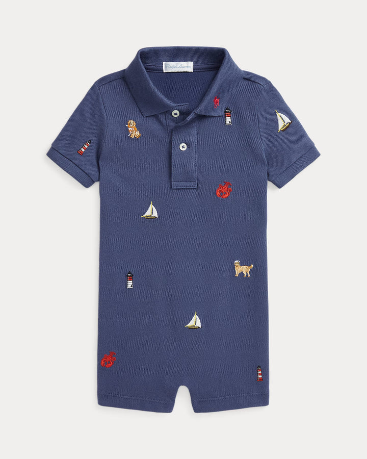 Ralph Lauren Embroidered Cotton Mesh Polo Shortall