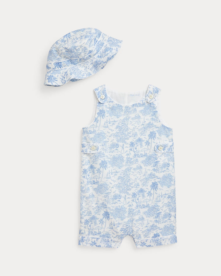 Ralph Lauren Riviera Toile Cotton Overall & Hat Set