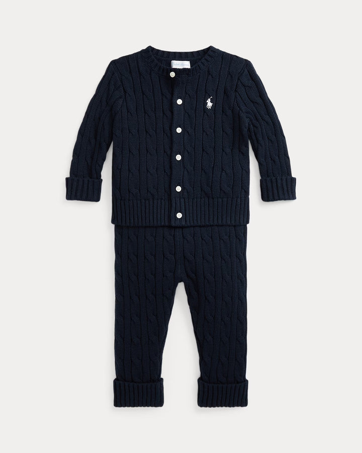 Ralph Lauren Cable-Knit Cotton Cardigan & Pant Set