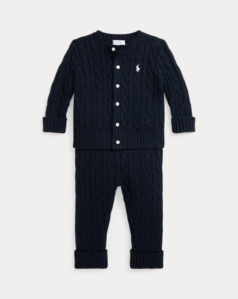 Ralph Lauren Cable-Knit Cotton Cardigan & Pant Set