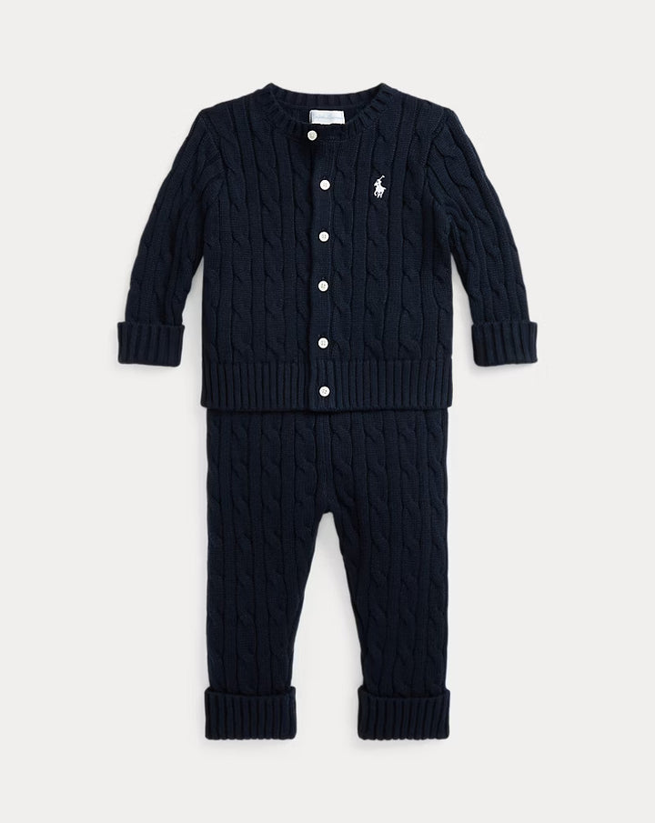 Ralph Lauren Cable-Knit Cotton Cardigan & Pant Set