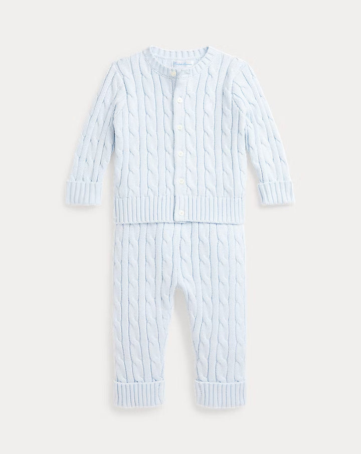 Ralph Lauren Cable-Knit Cotton Cardigan & Pant Set