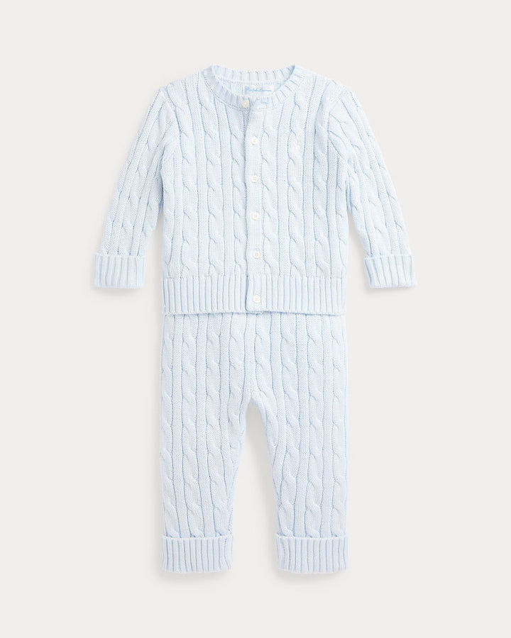 Ralph Lauren Cable-Knit Cotton Cardigan & Pant Set