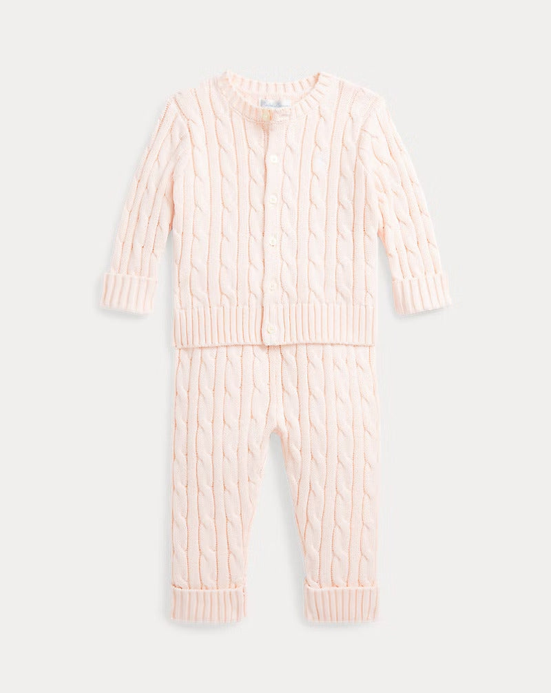 Ralph Lauren Cable-Knit Cotton Cardigan & Pant Set