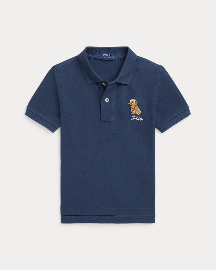 Ralph Lauren Dog-Embroidered Cotton Mesh Polo Shirt