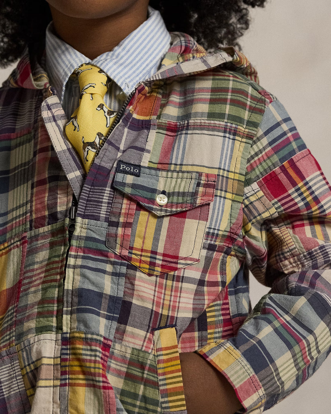 Ralph Lauren Patchwork Madras Hooded Shirt Jacket