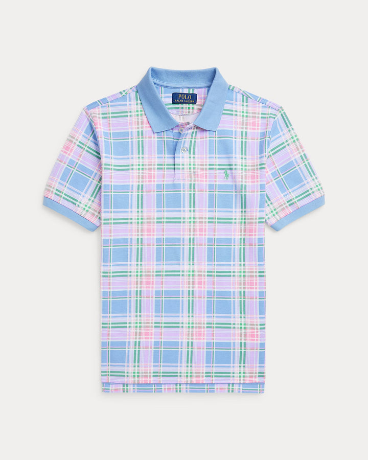 Ralph Lauren Plaid-Print Cotton Mesh Polo Shirt