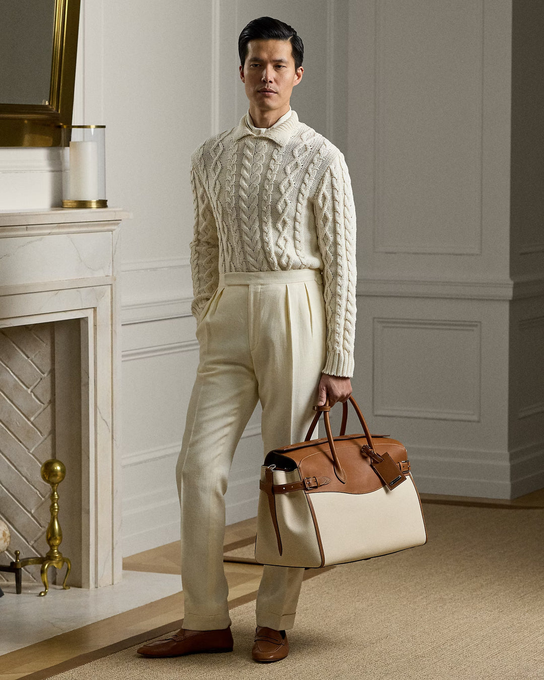 Ralph Lauren Bedford Calfskin-Trim Canvas Duffel