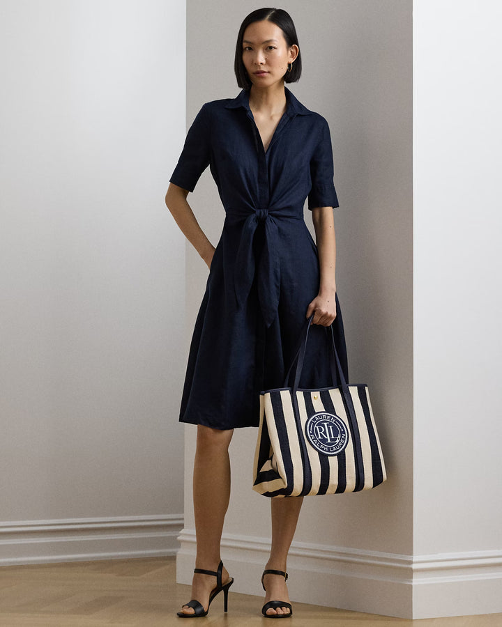 Ralph Lauren Striped Herringbone Large Emerie Tote