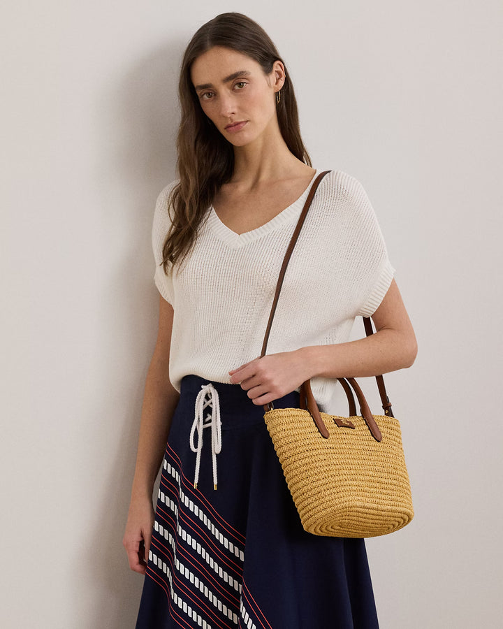 Ralph Lauren Woven Straw Medium Brie Tote Bag