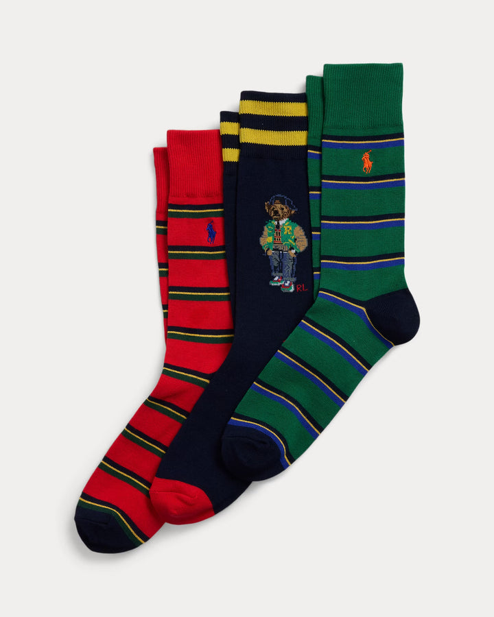 Ralph Lauren Polo Bear & Striped 3-Sock Gift Set