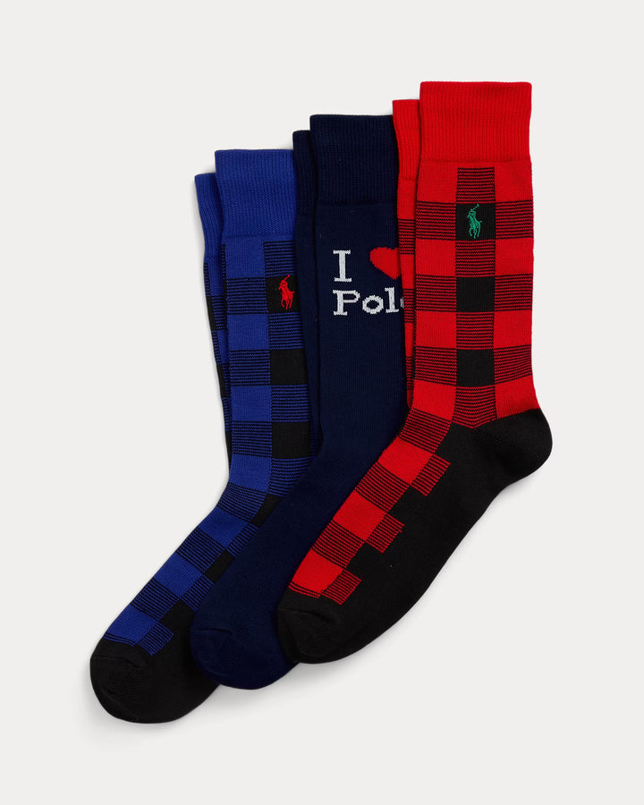 Ralph Lauren Logo & Buffalo Check 3-Sock Gift Set
