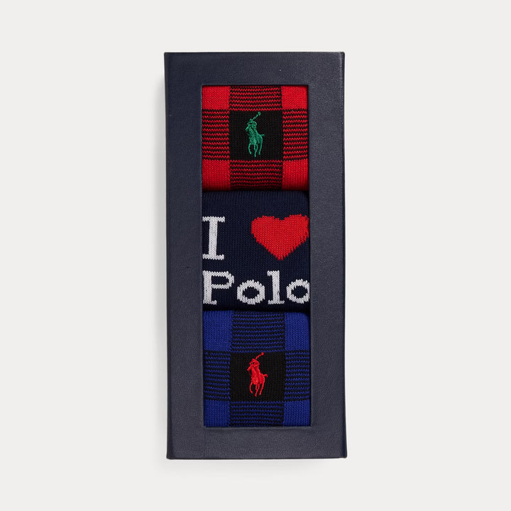 Ralph Lauren Logo & Buffalo Check 3-Sock Gift Set