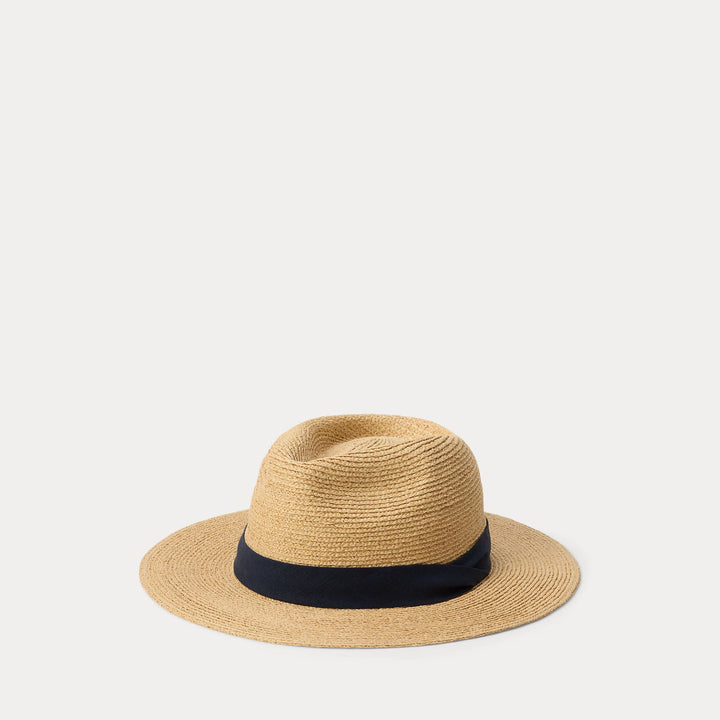 Ralph Lauren Poplin-Trim Raffia Fedora