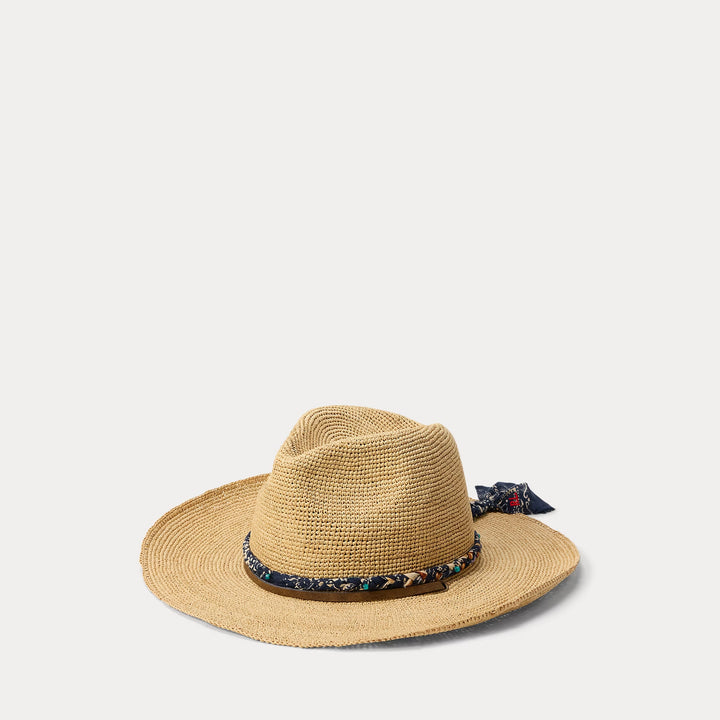 Ralph Lauren Scarf-Trim Raffia Hat