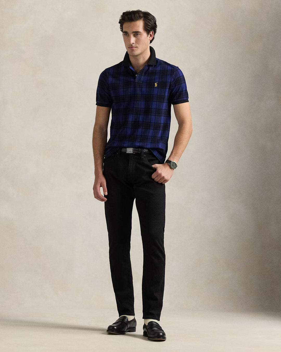 Ralph Lauren Custom Slim Fit Plaid Mesh Polo Shirt