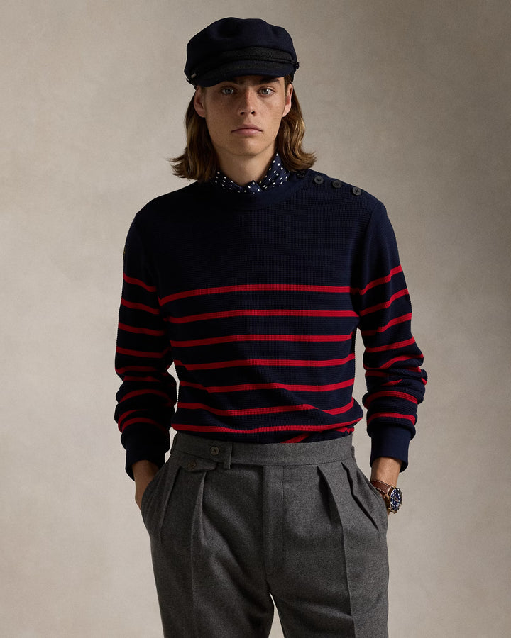 Ralph Lauren Striped Waffle-Knit Crewneck