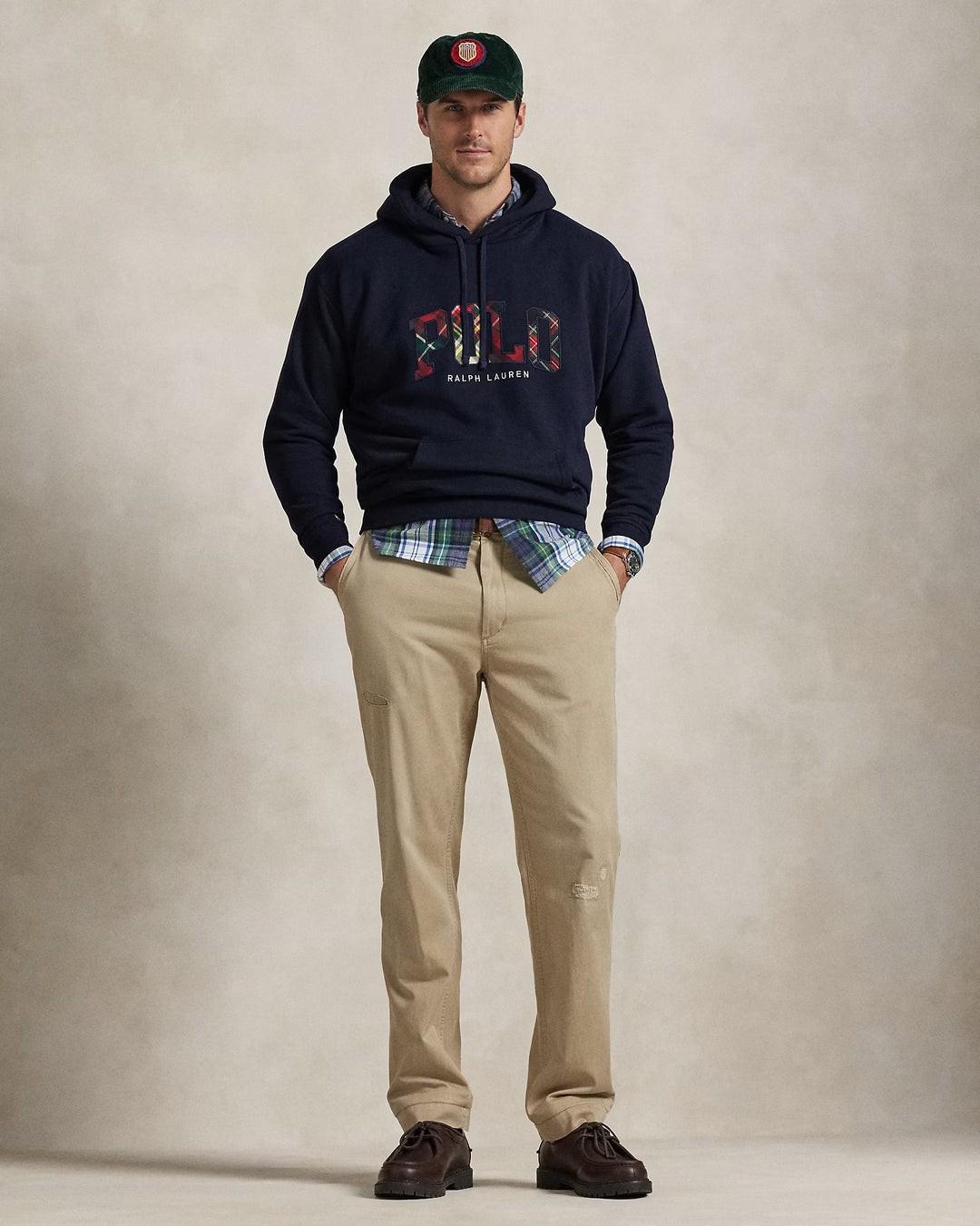 Ralph Lauren The Big Fit RL Fleece Plaid-Logo Hoodie