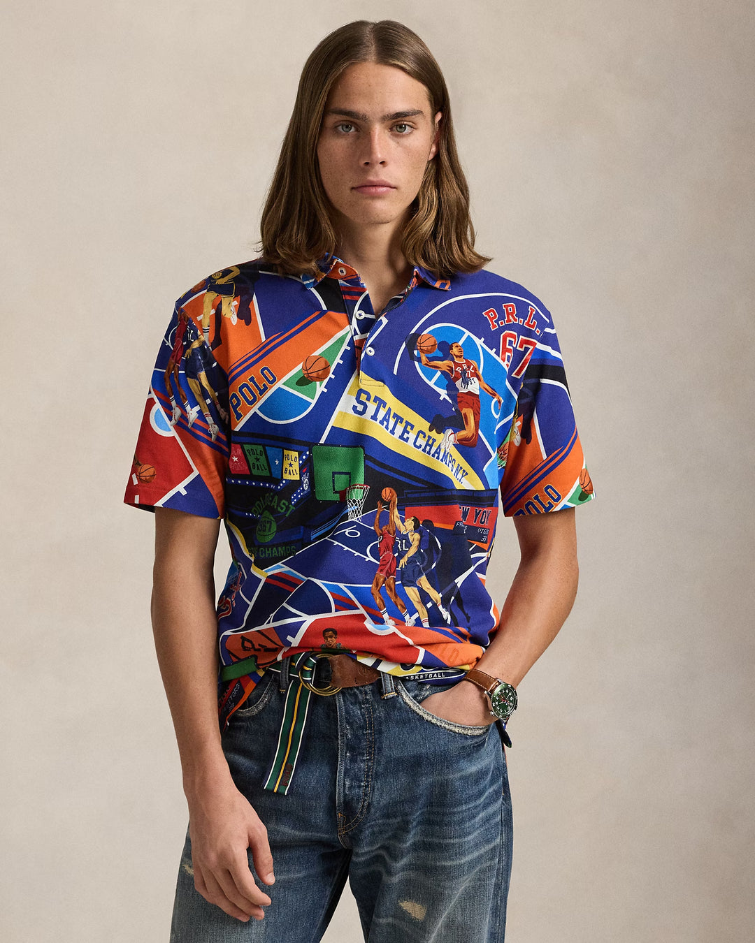 Ralph Lauren Classic Fit Print Mesh Polo Shirt