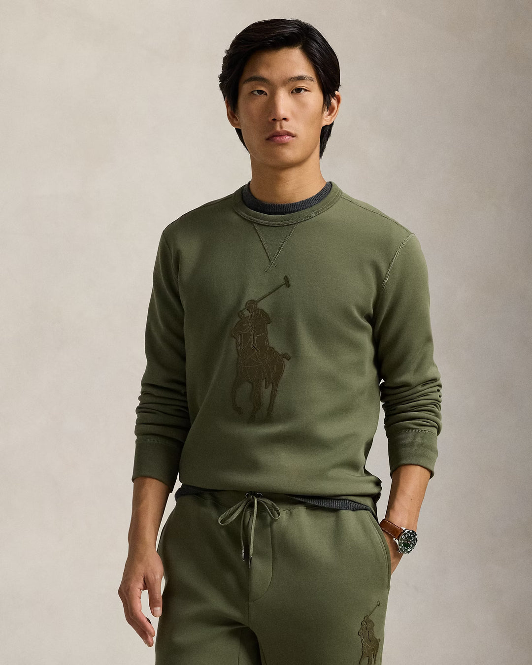 Ralph Lauren Leather-Pony Double-Knit Sweatshirt