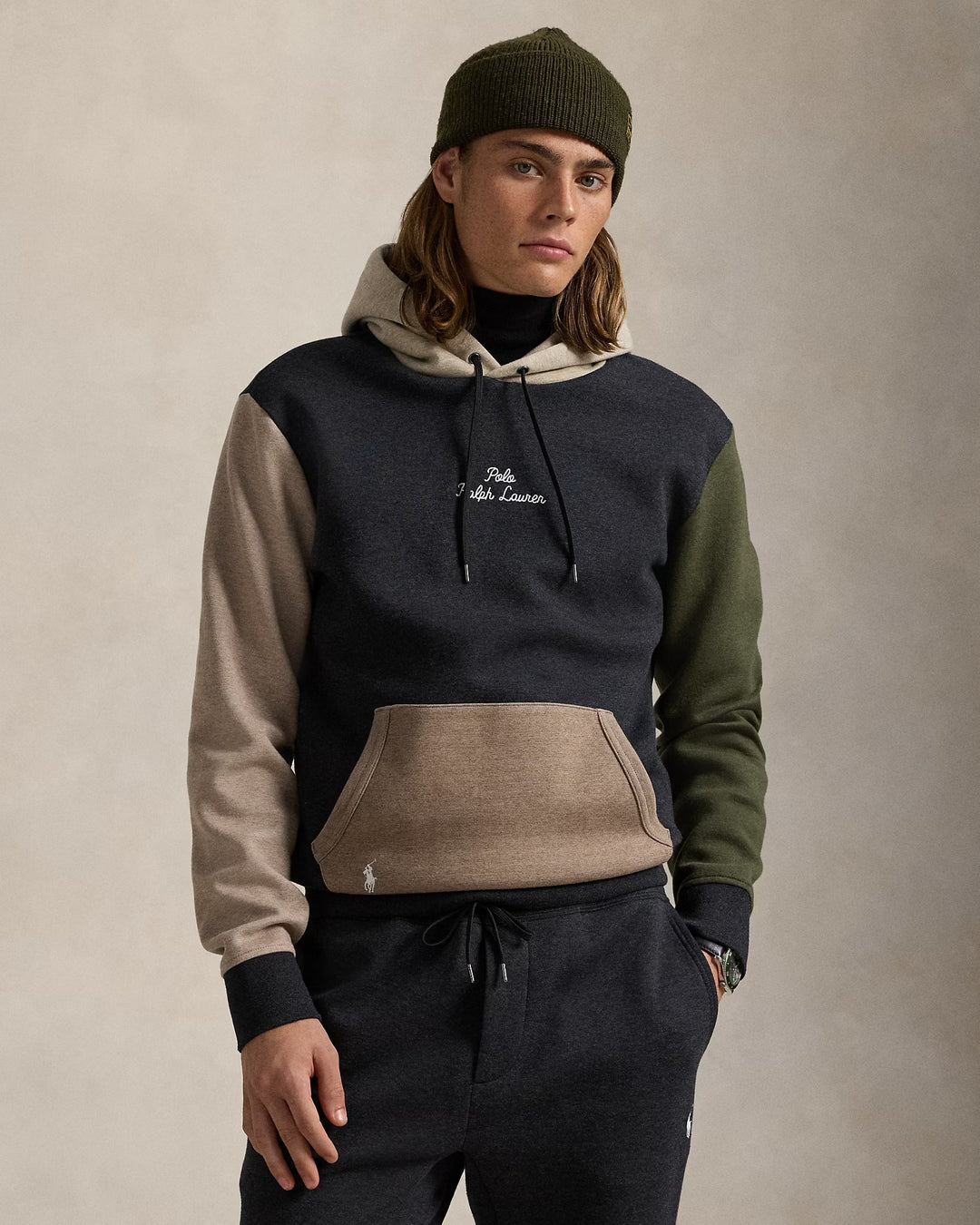 Ralph Lauren Logo Color-Blocked Double-Knit Hoodie
