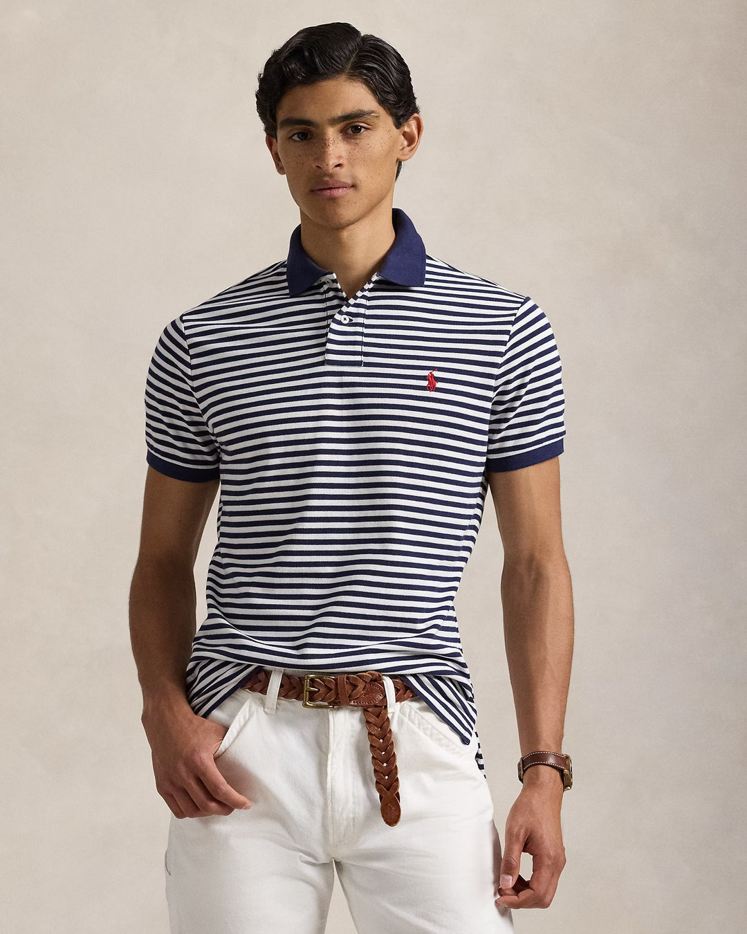 Ralph Lauren Classic Fit Striped Mesh Polo Shirt