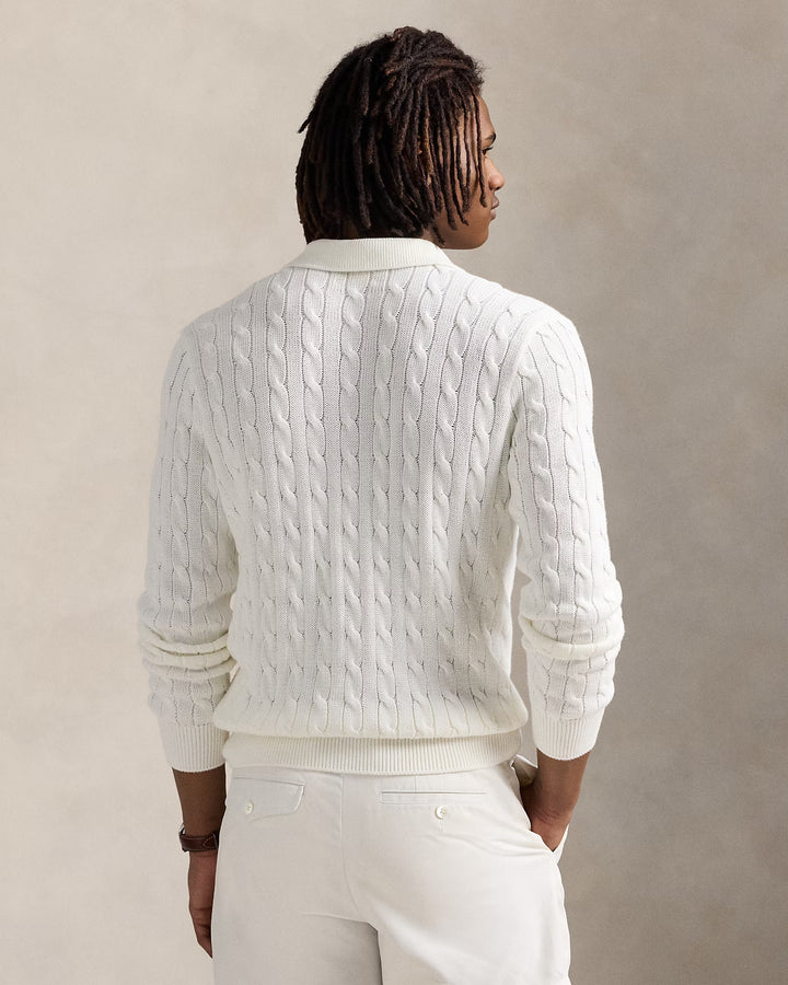 Ralph Lauren Cable-Knit Cotton Polo-Collar Sweater