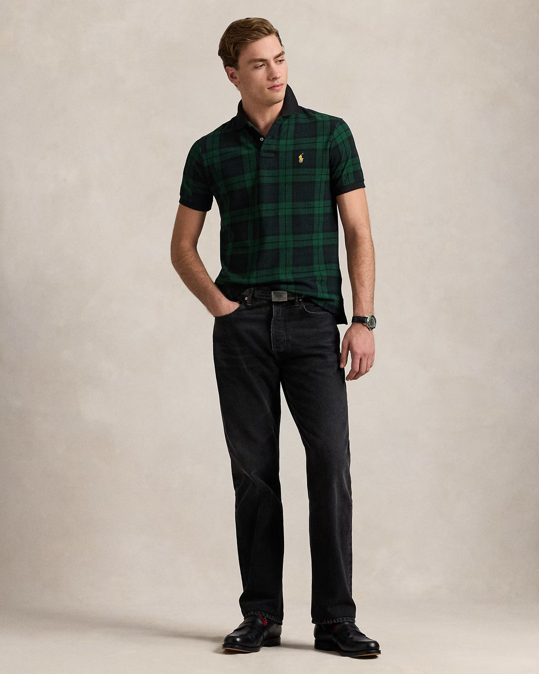 Ralph Lauren Custom Slim Fit Plaid Mesh Polo Shirt