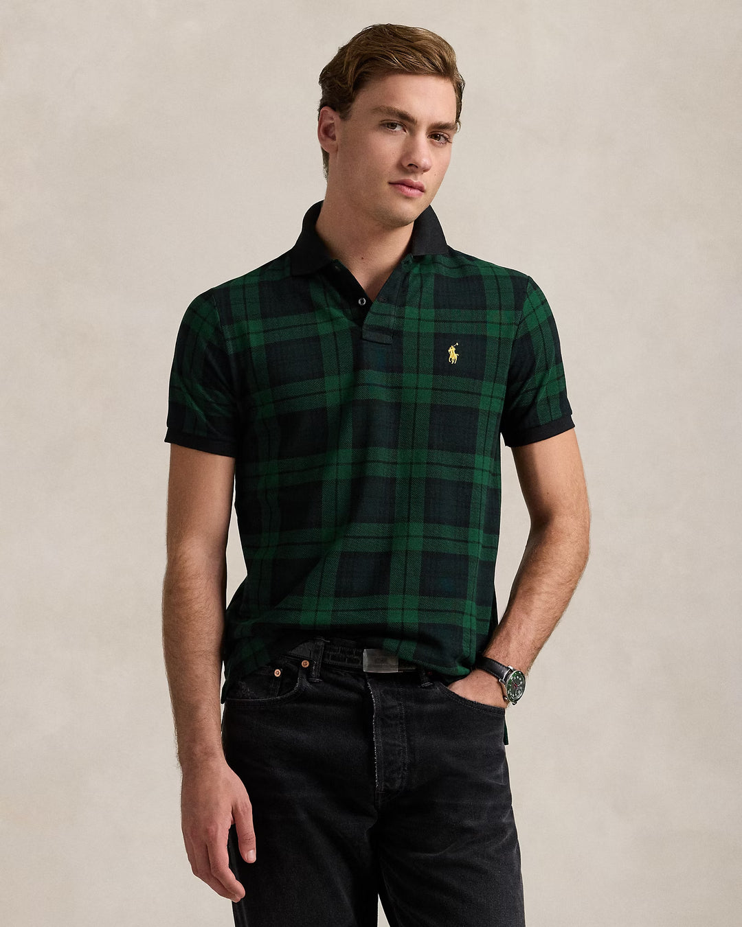 Ralph Lauren Custom Slim Fit Plaid Mesh Polo Shirt