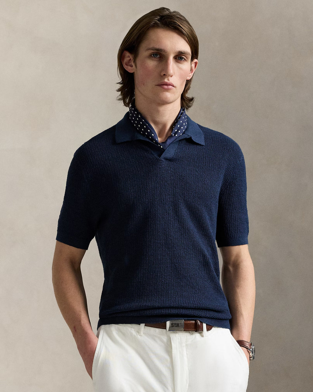Ralph Lauren Mesh-Knit Linen Short-Sleeve Sweater
