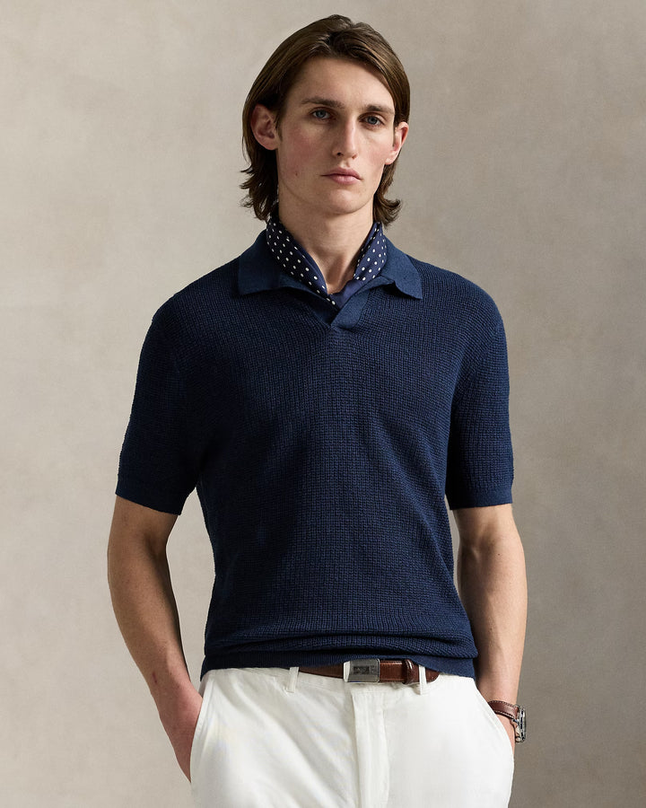 Ralph Lauren Mesh-Knit Linen Short-Sleeve Sweater
