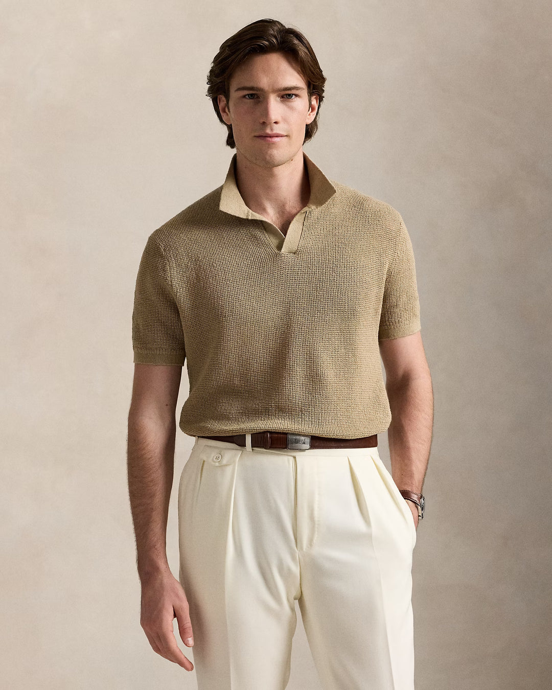 Ralph Lauren Mesh-Knit Linen Short-Sleeve Sweater
