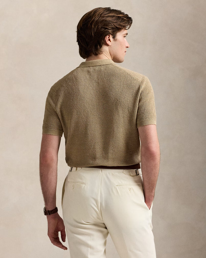 Ralph Lauren Mesh-Knit Linen Short-Sleeve Sweater