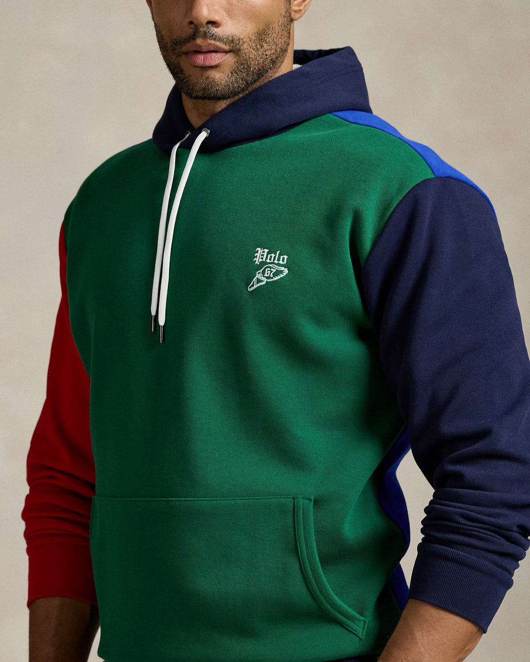 Ralph Lauren Color-Blocked Double-Knit Mesh Hoodie