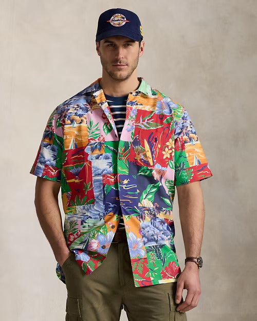 Ralph Lauren Patchwork-Print Oxford Camp Shirt