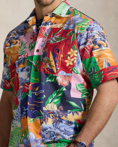 Ralph Lauren Patchwork-Print Oxford Camp Shirt