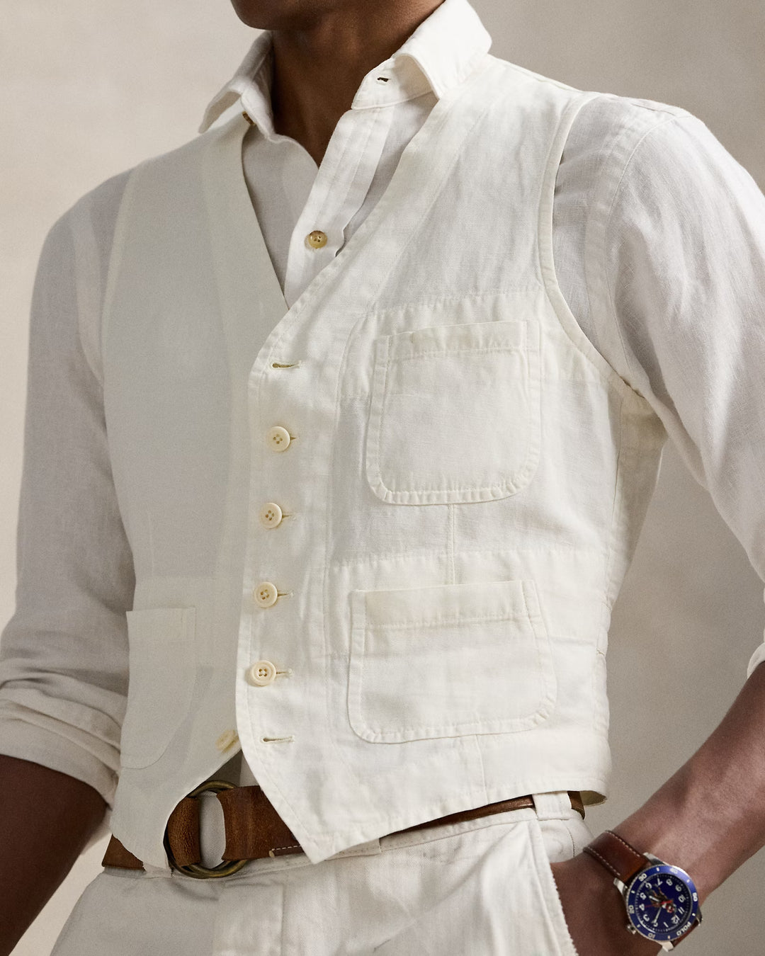 Ralph Lauren Slub Cotton-Linen Twill Vest