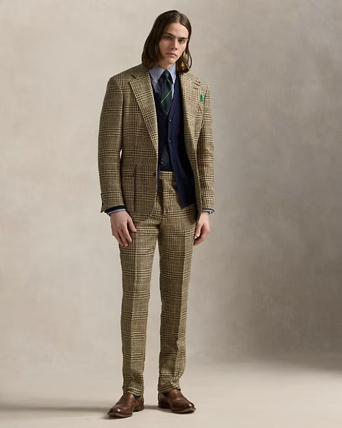 Ralph Lauren Glen Plaid Linen-Silk Suit Trouser