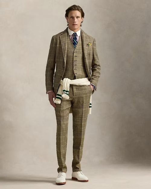 Ralph Lauren Glen Plaid Linen-Blend Suit Trouser