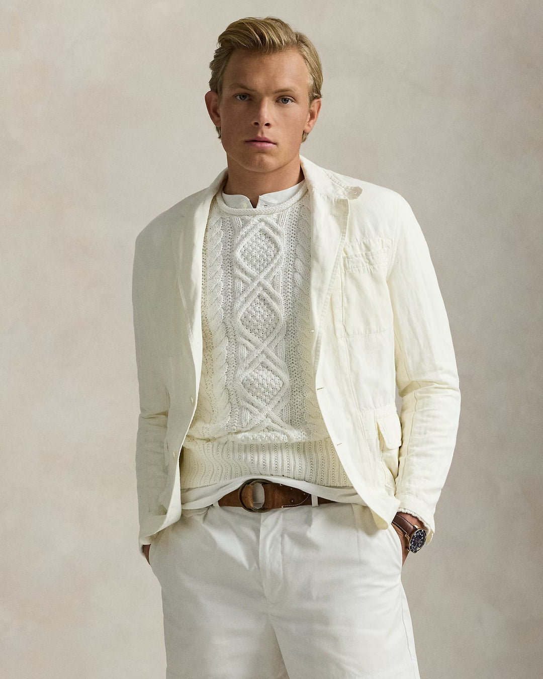 Ralph Lauren Tailored Slub Cotton-Linen Suit Jacket