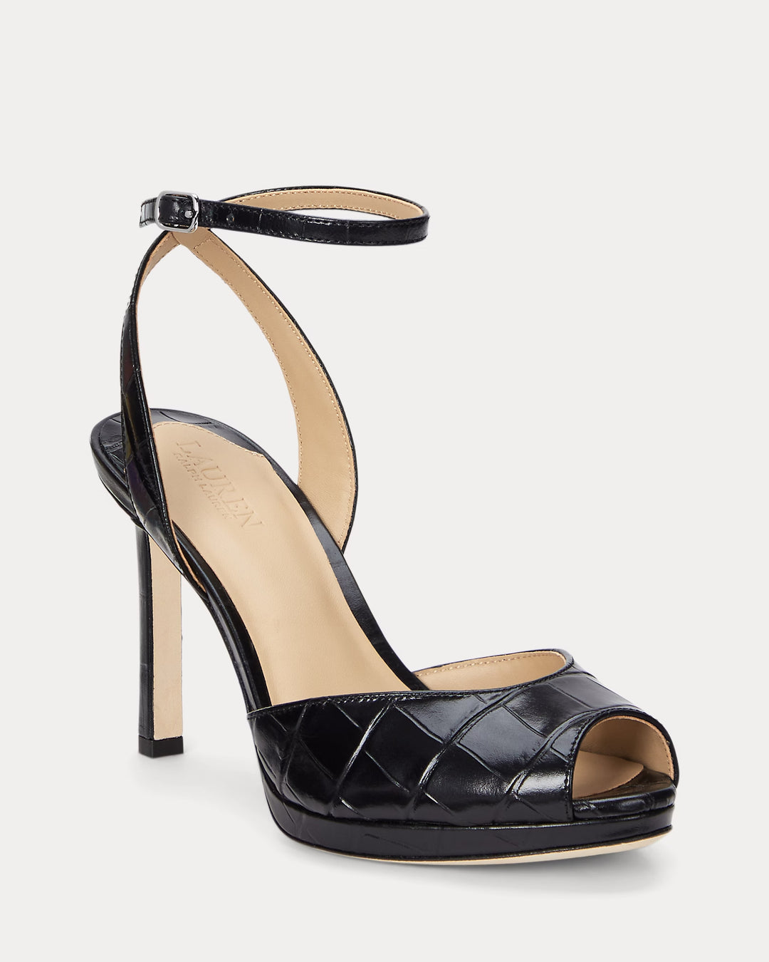 Ralph Lauren Kyla Crocodile-Embossed Leather Sandal