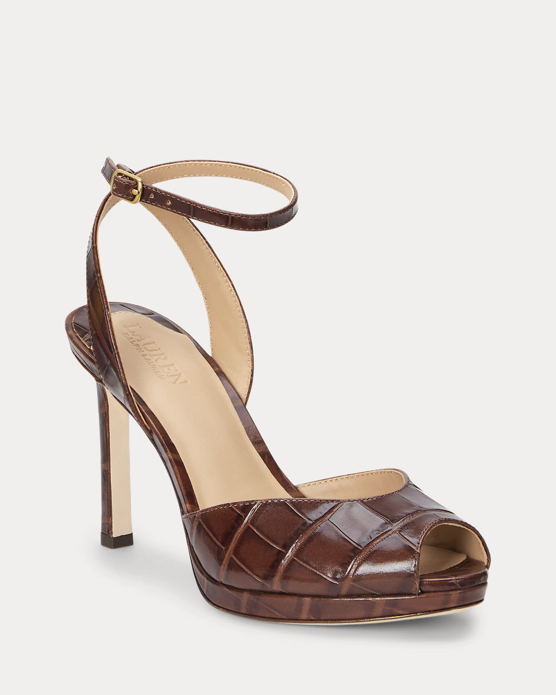 Ralph Lauren Kyla Crocodile-Embossed Leather Sandal