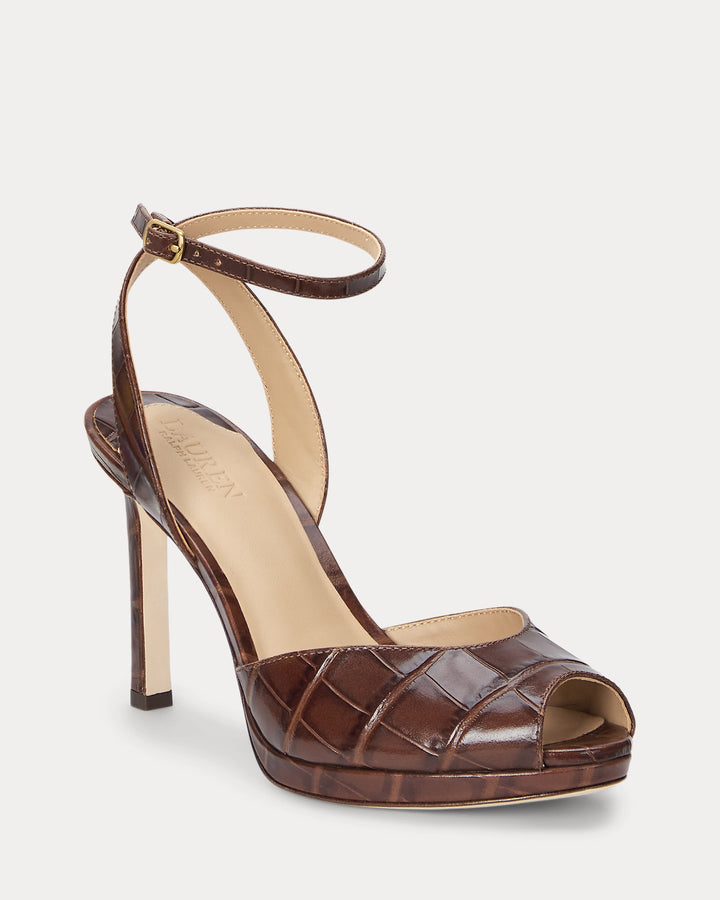 Ralph Lauren Kyla Crocodile-Embossed Leather Sandal