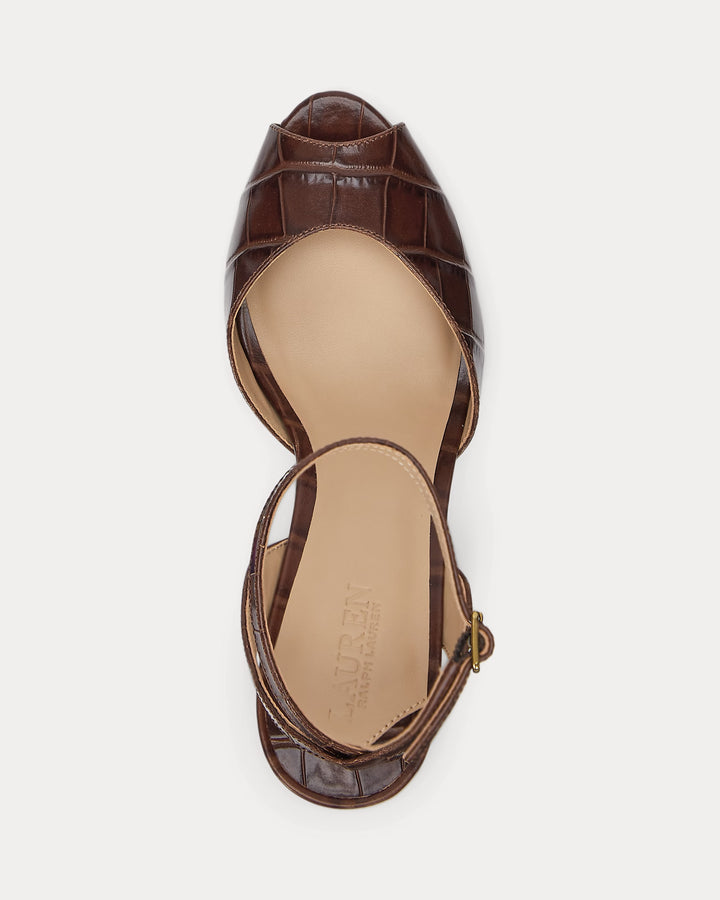 Ralph Lauren Kyla Crocodile-Embossed Leather Sandal